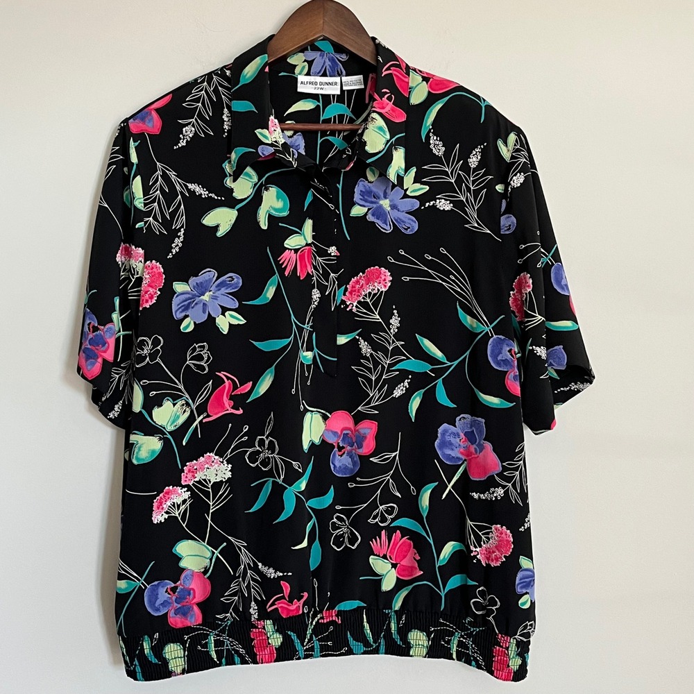 Alfred Dunner Floral Blouse Women's 22W Short Sleeve Smocked Top